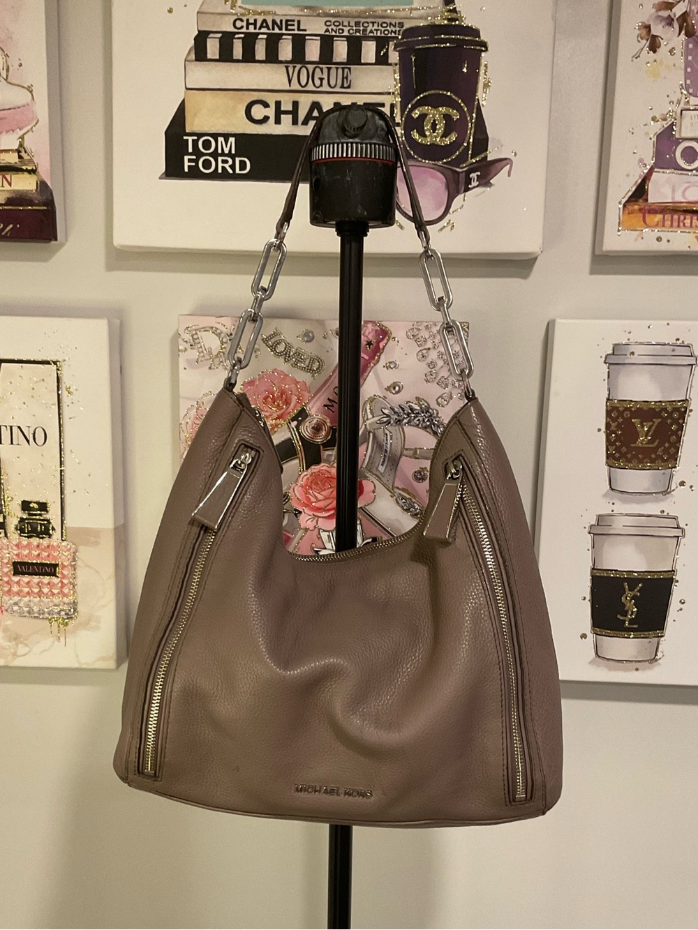 Michael Kors Leather Shoulder Hobo Bag
